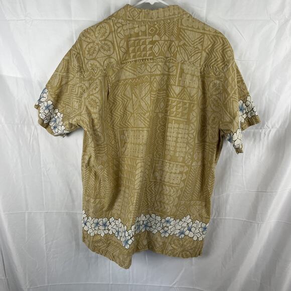 Address Unknown Shirt Mens Large Tan Floral Leaf Button Up Hawaiian - Picture 4 of 4